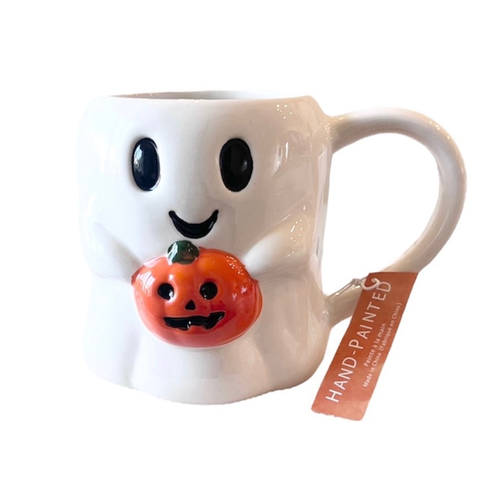 🧡 SMILING GHOST + Pumpkin 3D Halloween Ceramic Mug NEW